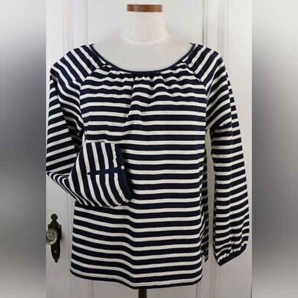J. Crew Peasant Top Striped, Navy & White size S, 100% cotton, keyhole back - Picture 1 of 6